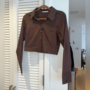 NWT! Abercrombie & Fitch Brown Cropped Button Up